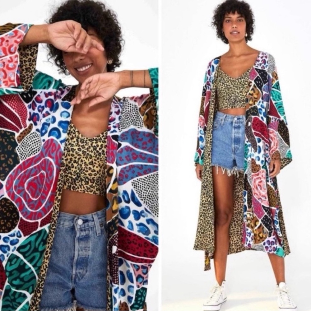 Farm Rio Onca Patchwork Leopard Reversible Kimono… - image 1
